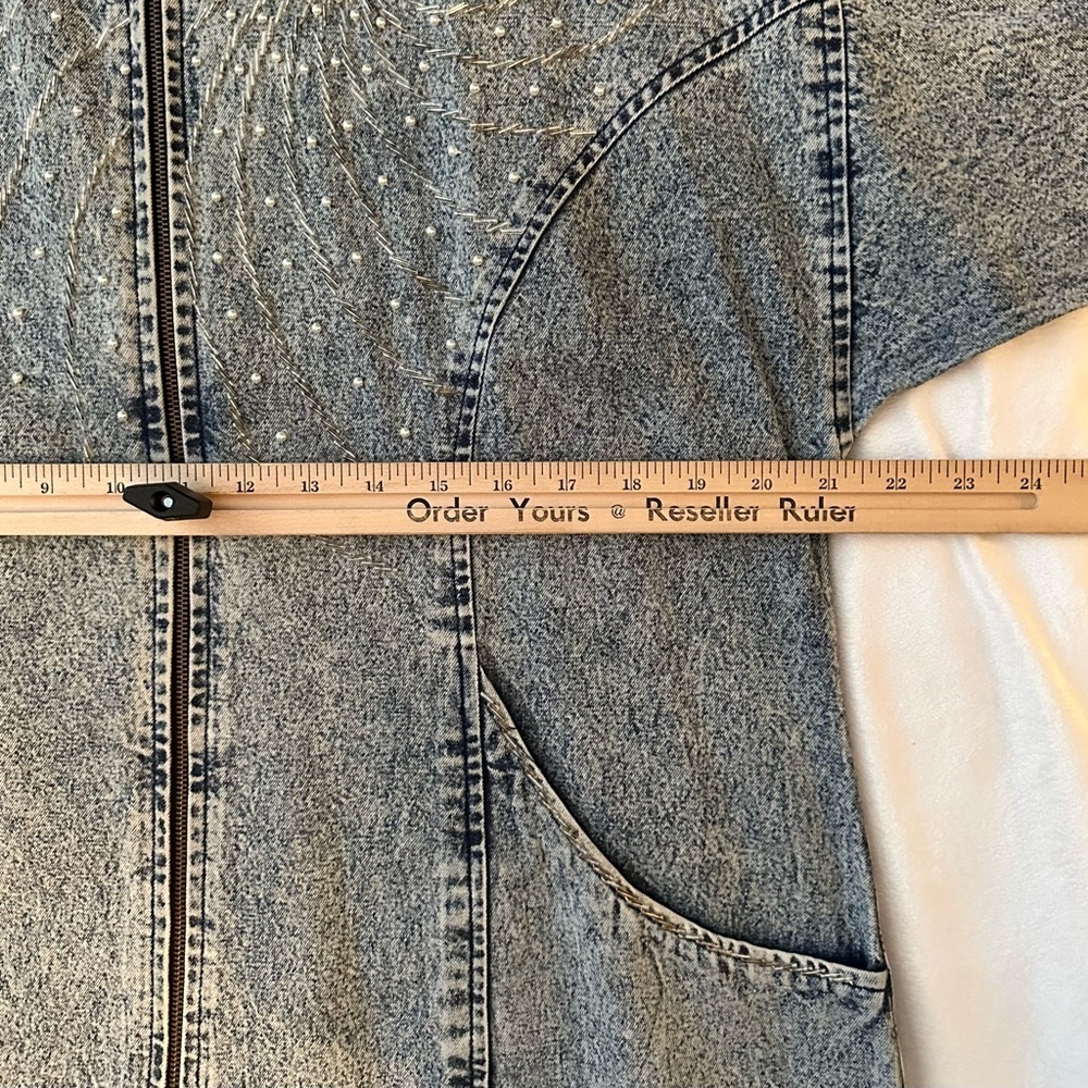 Vintage 80s Handmade KAZU Designs Long Denim Dress XL Beaded Embellished Zip - Picture 11 of 13